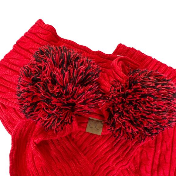 C.C. Exclusives Cozy Cable Knit Pom Pom Scarf Red Black - Picture 7 of 12